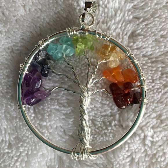 Chakra Tree of Life - circle pendant on black cord - Picture 2 of 8